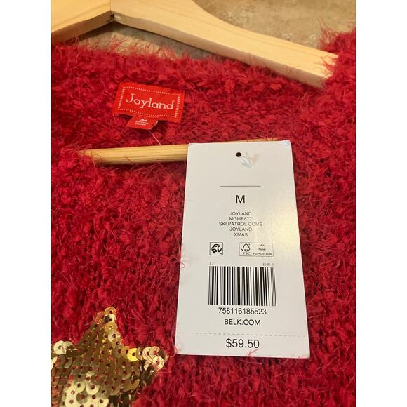 Joyland Red Fuzzy Sequin Christmas Tree Sweater NWT Size M - Picture 5 of 5